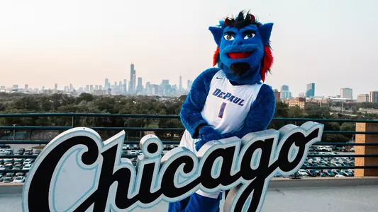 DIBS poses with the Chicago skyline in the background