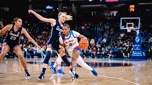 Taylor Johnson-Matthews drives to the basket versus No. 6 UConn.