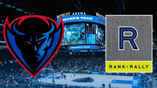 depaul athletics and rank + rally logo next to each other on top of a photo of Wintrust arena