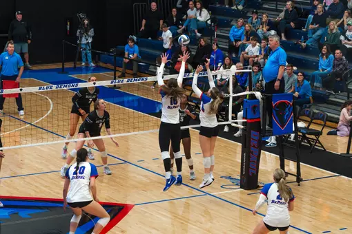 DePaul goes up for a block