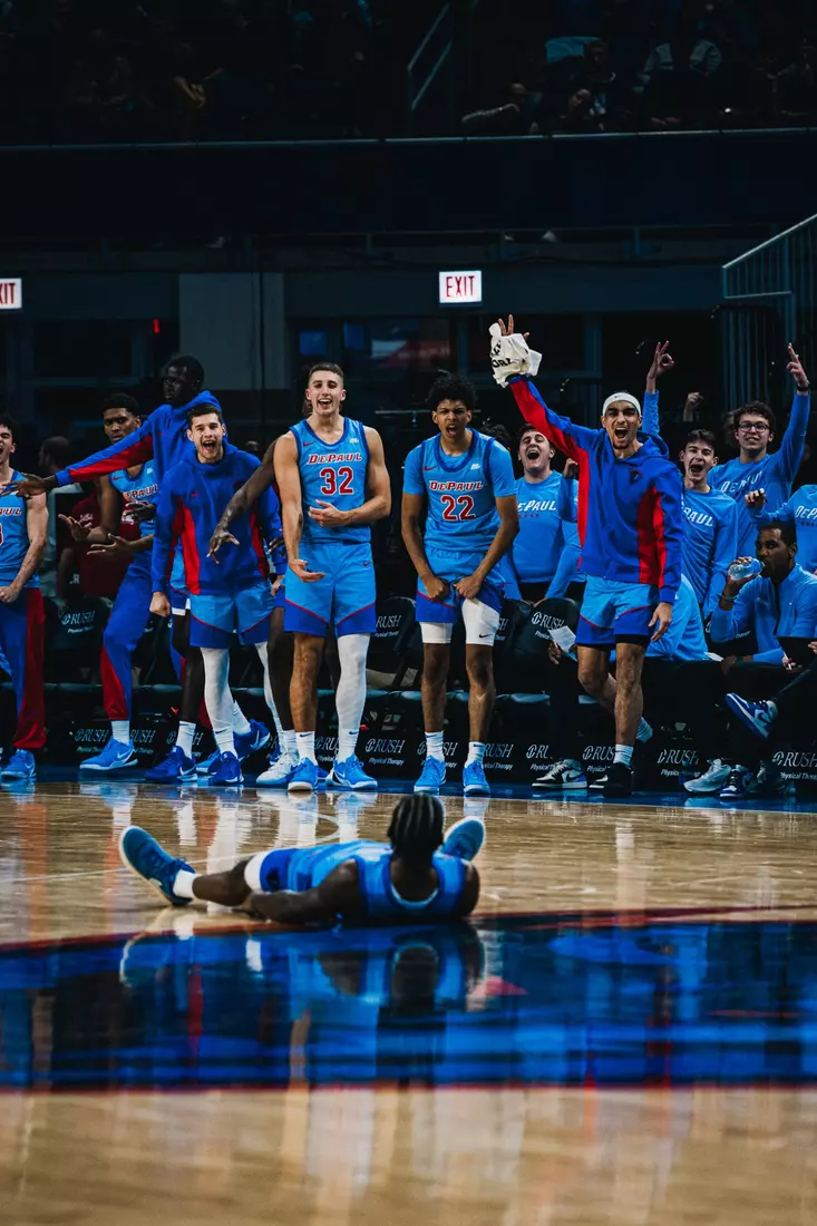 Layden Blocker lays on court after foul