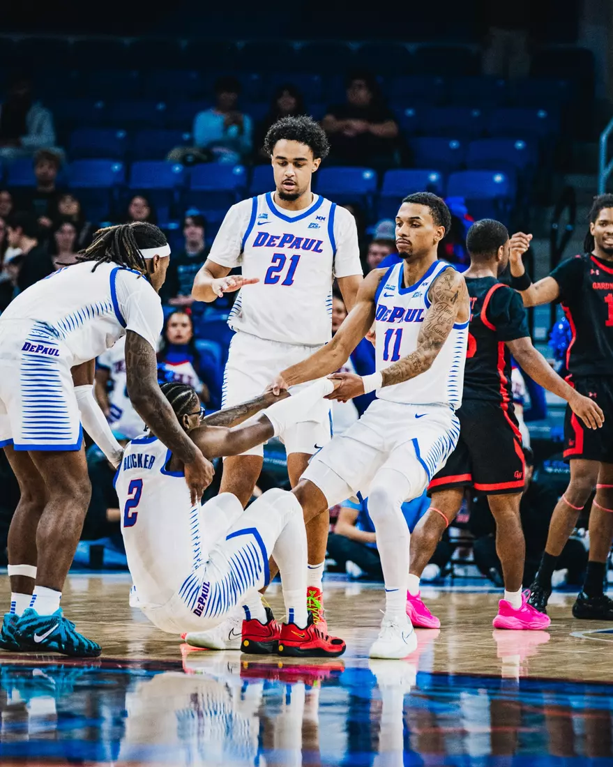 Layden Blocker's teammate's help him up.