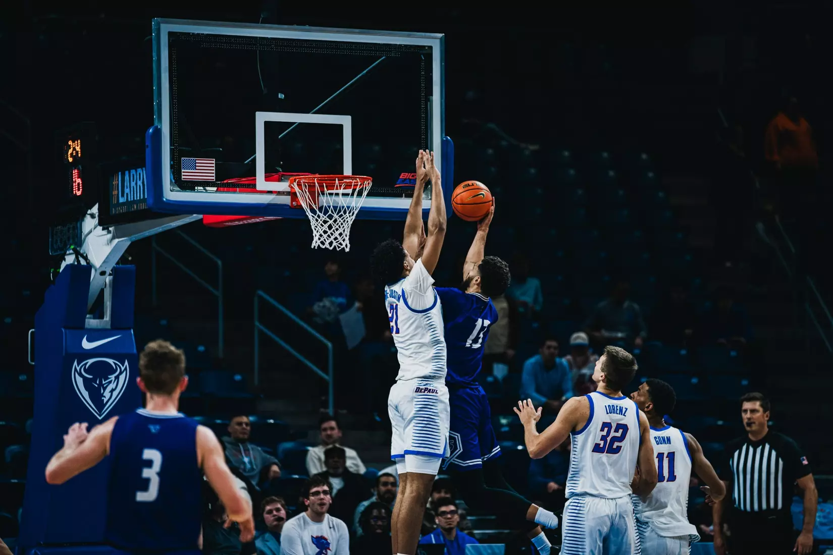 Theo Pierre-Justin going for a block