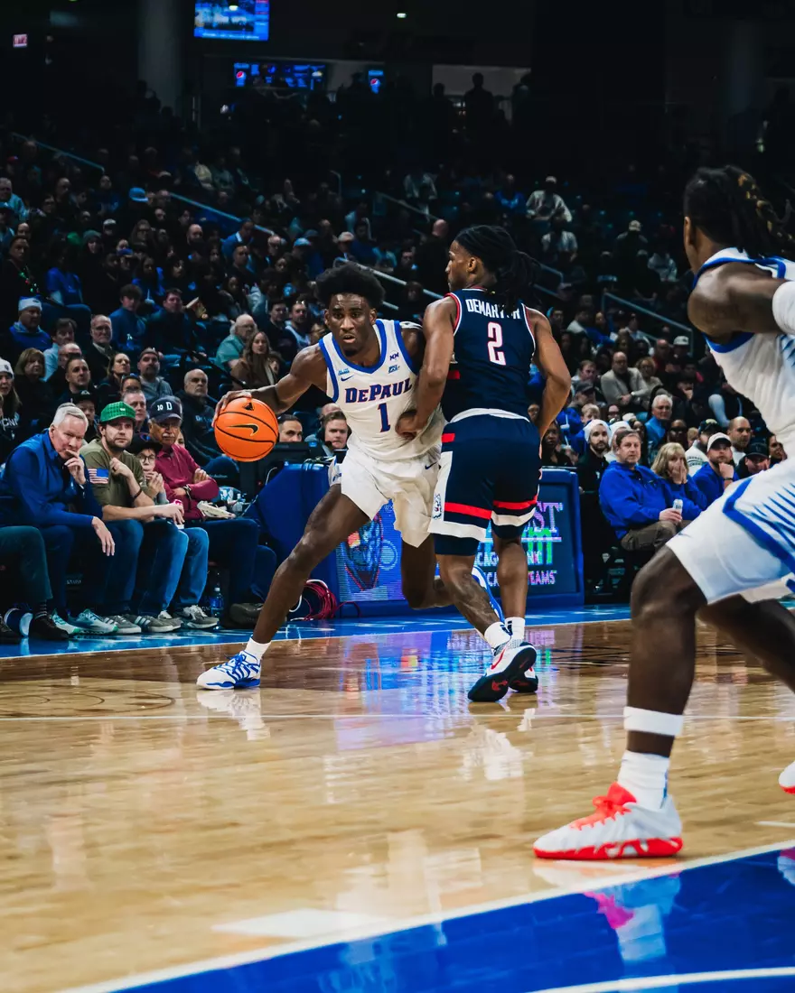 Senior Kaleb Banks dribbles to find a lane to the basket.