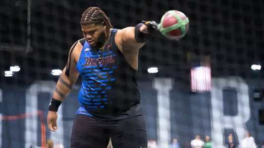 Jaiden Gary readies for his weight throw