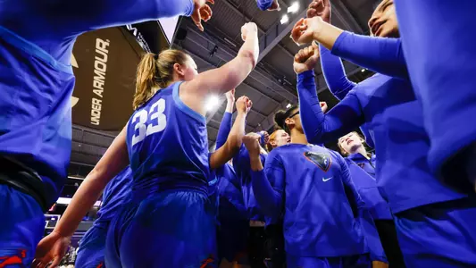 WBB Blue Jerseys huddle