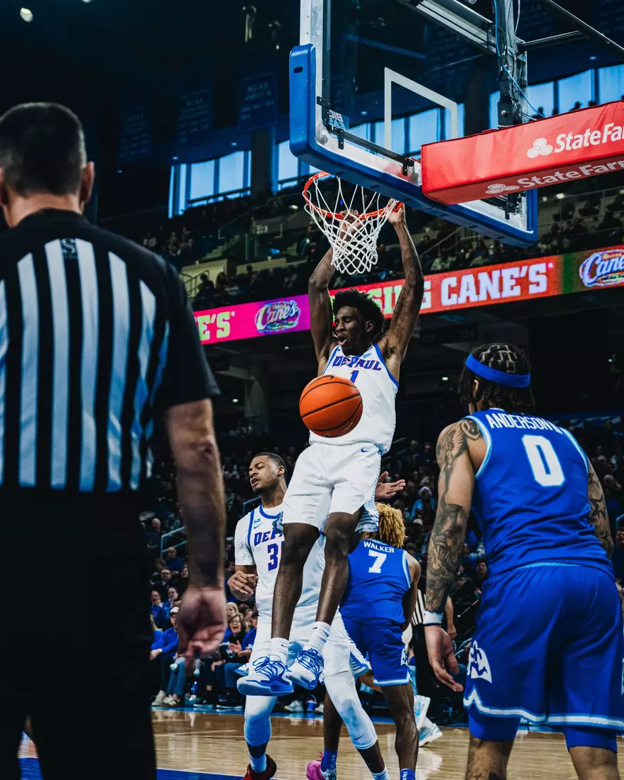 Senior Kaleb Banks finishes the slam.