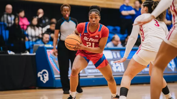 Natiah Nelson dribbles to the paint vs. Seton Hall