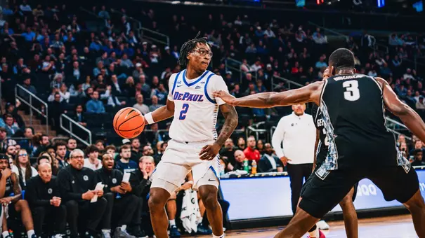 layden blocker dribbles the ball at Madison Square Garden during the BIG EAST Tournament