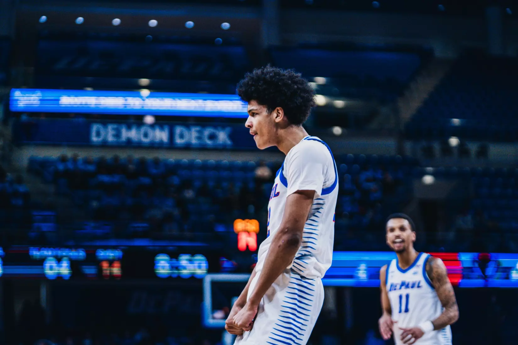 Kruz McClure flexes after big play.