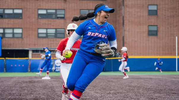 Bibianna Rodriguez celebrates after completing an out