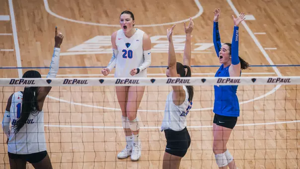 DePaul volleyball celebration