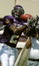 East Carolina's Aundrae Allison brings down a touchdown pass in the first quarter. East Carolina won 24-21. (AP Photo/Gerry Broome)