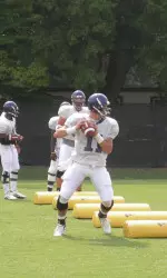 QB Brett Clay participates in footwork drills
