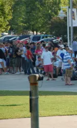 ECU students waiting in line to pick up their Pirate-NC State tickets.