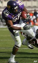 Brandon Simmons rumbles into the endzone as UTEP's Ramonte Harris attempts to bring him down. (AP Photo)