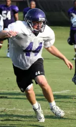 Junior LB Nick Johnson in pursuit early during Tuesday's practice.