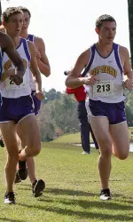 The men's cross country team in action.