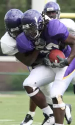 The Pirates completed their first scrimmage of preseason camp Saturday at Dowdy-Ficklen Stadium.