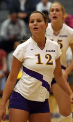 Sophomore Lizzy Bruin (front) pounded home a career-high 17 kills against High Point