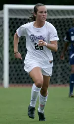 Redshirt freshman Stephanie Shaw leads the Pirate defense into action today against in-state rival UNC Wilmington