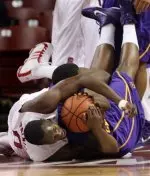 Corvonn Gaines fights for a loose-ball