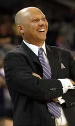 Jeff Lebo smiles during the Pirates' exhibition game against Montreat.