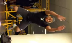 Scotty Robinson completes the broad jump during Thursday's Pro Timing Day.