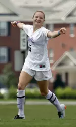 Chrissy Gratz celebrates after scoring the game-winning goal against Francis Marion.