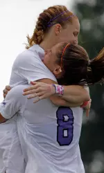 Pirates celebrate after scoring one of its four goals against Francis Marion Sunday afternoon.