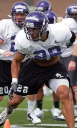 Junior linebacker Matt Thompson goes through a drill during practice.