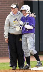 Freshman Jill Jelnick stands on third after her triple Saturday against Lehigh. She went 2-3 with two RBI and two runs scored during the game.
