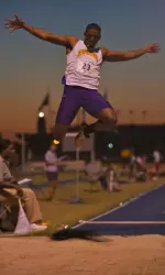 Austin Lewis took sixth in the long jump Friday while also advancing to the finals of the 100-meter dash.