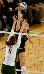 Senior Britney Roper was one of two Pirates to post a match-high 13 kills Friday against Gardner-Webb