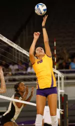 Freshman Zarah Cecich puts down one of her career-best four kills Friday against UCF.