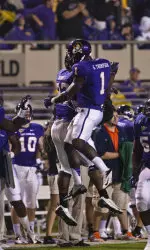 Chip Thompson celebrates after his second interception against UTEP Saturday.