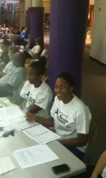 Whitny and Britny Edwards help out at the North Carolina Senior Games