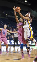 Junior Shala Hodges hit a three with three seconds left in overtime to give ECU a 63-62 win at Marshall Sunday.