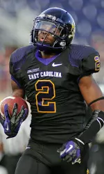 Justin Hardy scores on a 44-yard pass from Shane Carden in the first quarter.