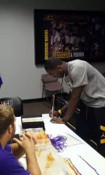 Sophomore Josh Hawkins gets his keys to Aycock Dorm Thursday afternoon.