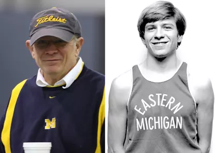 Fred LaPlante shown here at a Michigan track meet and from his undergraduate running career at Eastern Michigan.