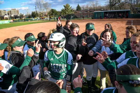 Eastern Michigan Eagles softball post game huddle