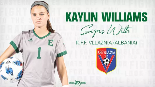 Graphic of Kaylin Williams with KFF Vllaznia logo