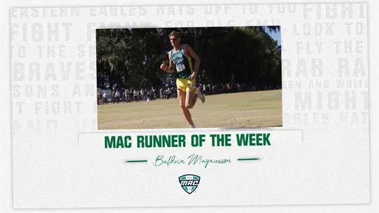 Graphic showing Baldvin Magnusson running at the 2021 NCAA Cross Country Championships