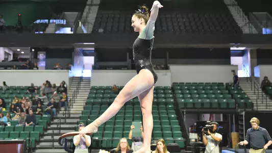 Cassie Bergin during her beam routine against Kent State