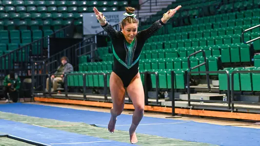 Sophia Rios just before she hits the vault table against Bowling Green