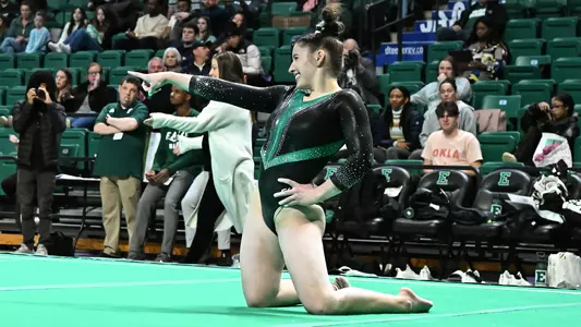 Ella Chemotti finishing her floor routine against BGSU