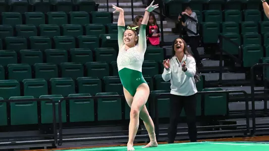 Ella Chemotti sticks her tumbling pass on floor against Ball State