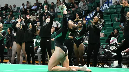 Hay Crossen finishes her floor routine against BGSU