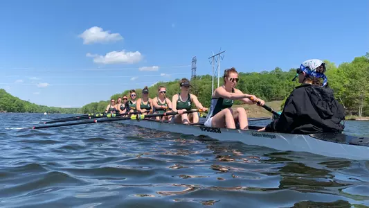 First Varsity Eight boat prepares to race on Occoquan Reservoir